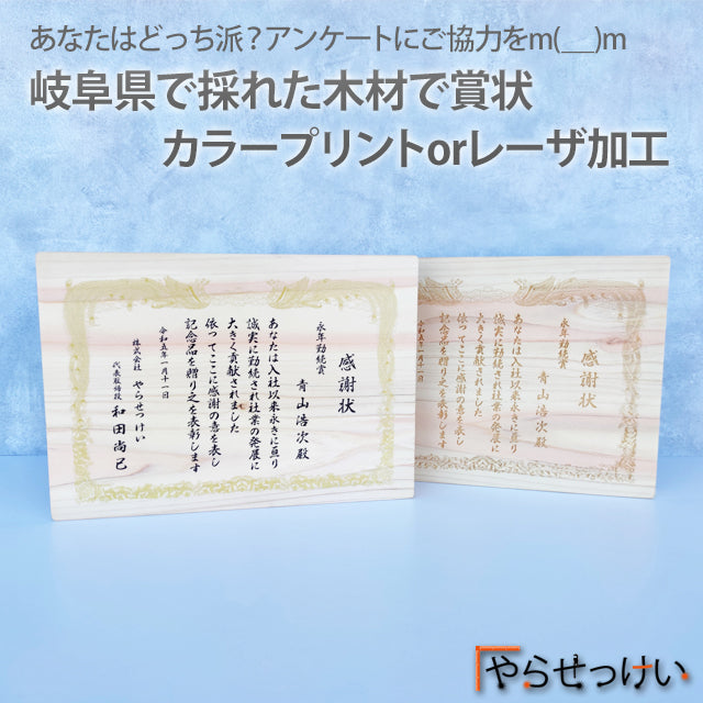 【あなたはどっち派?岐阜県で採れた木材で賞状】