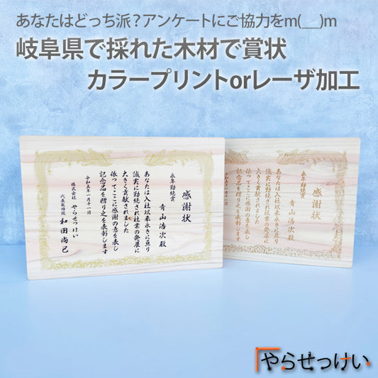 【あなたはどっち派?岐阜県で採れた木材で賞状】